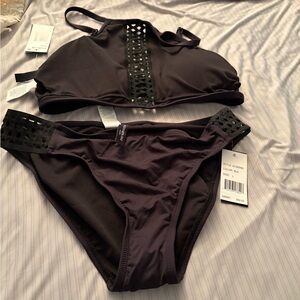 Kenneth Cole Charcoal Bikini with Mesh Detail
